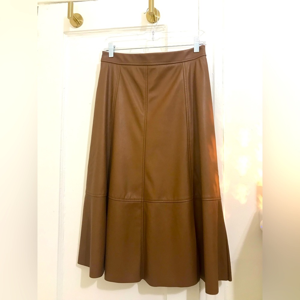 Banana Republic faux leather midi skirt in camel/tan